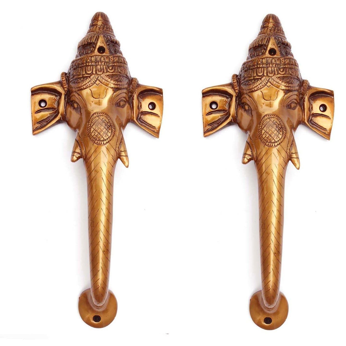 Brass Antique Finish Ganesha Face Door Handle Pair (Set of 2) - ArtyCraftz.com