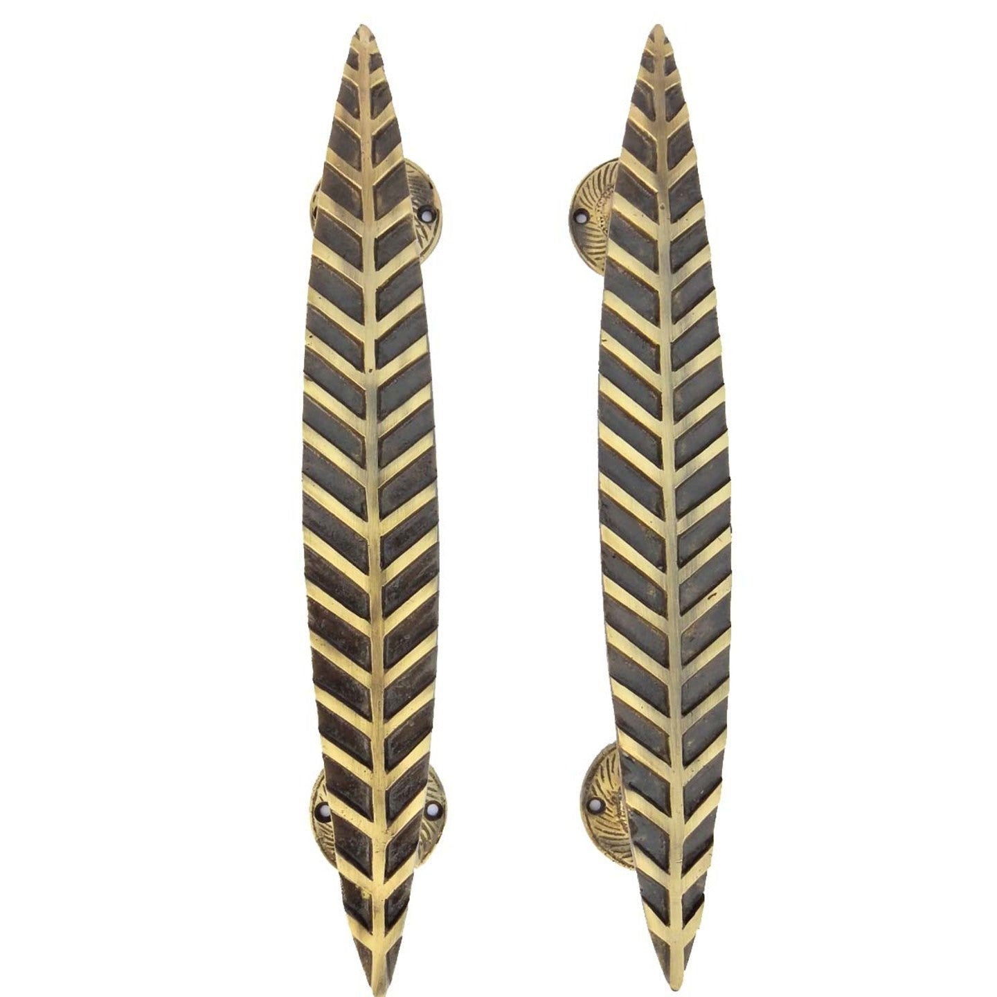 Brass Antique Finish Leaf Shape Door Handle Set of 2 Piece - ArtyCraftz.com