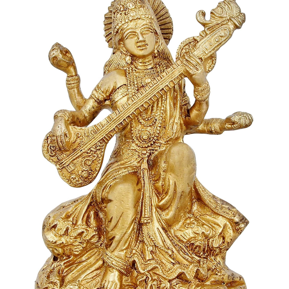 Brass Antique Gold Saraswathi with Veena-ArtyCraftz.com