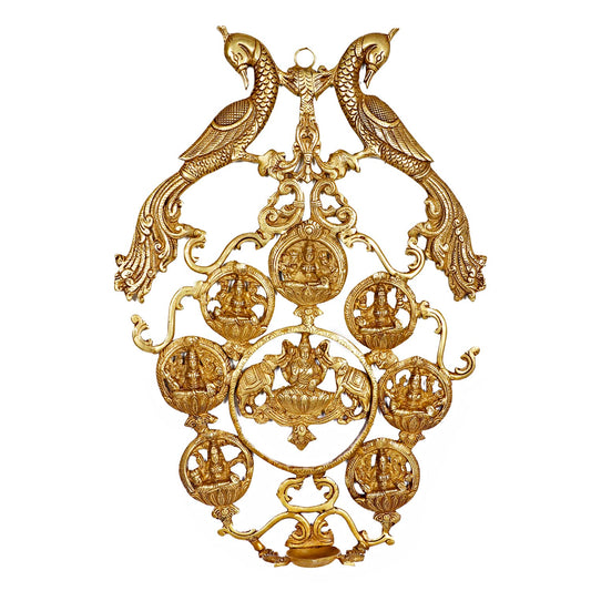 Brass Ashta Lakshmi Wall Hanging with Lamp 45 cm-artycraftz.com