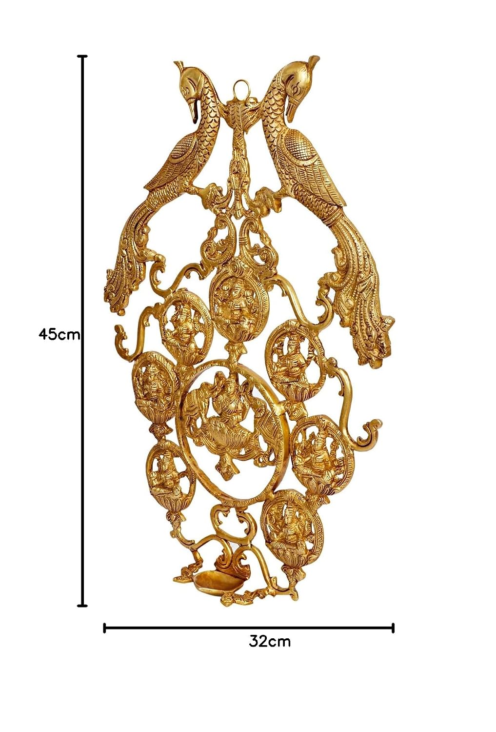 Brass Ashta Lakshmi Wall Hanging with Lamp 45 cm-artycraftz.com