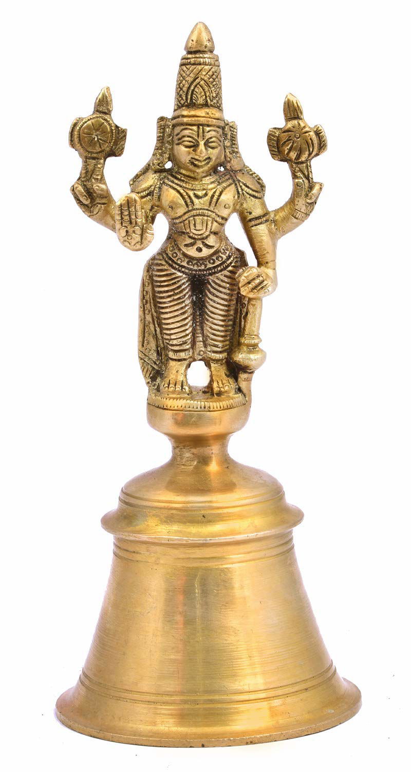 Brass Bell with Vishnu Idol Vishnu for Home Decor Height 7 Inch - ArtyCraftz.com