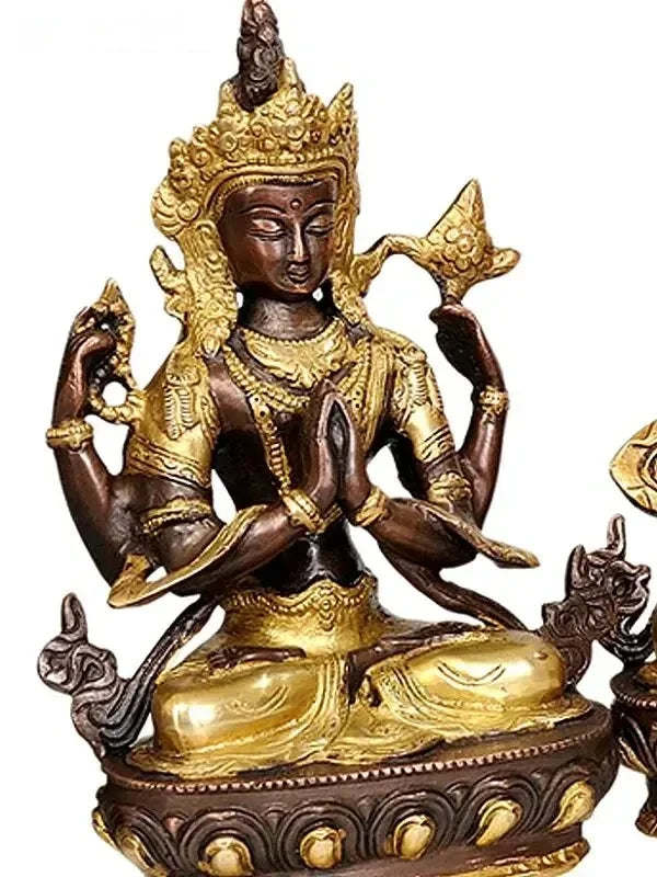 Brass Bodhisattvas Deities Green Tara, Manjushri, Chenrezig, Vajradhara and White Tara Idol-ArtyCraftz.com