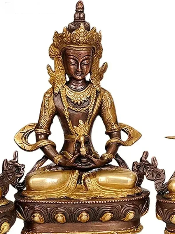 Brass Bodhisattvas Deities Green Tara, Manjushri, Chenrezig, Vajradhara and White Tara Idol