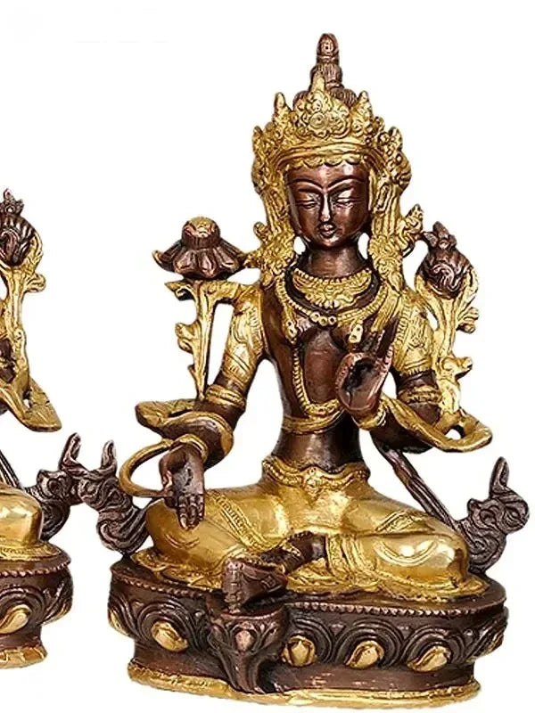 Brass Bodhisattvas Deities Green Tara, Manjushri, Chenrezig, Vajradhara and White Tara Idol-ArtyCraftz.com