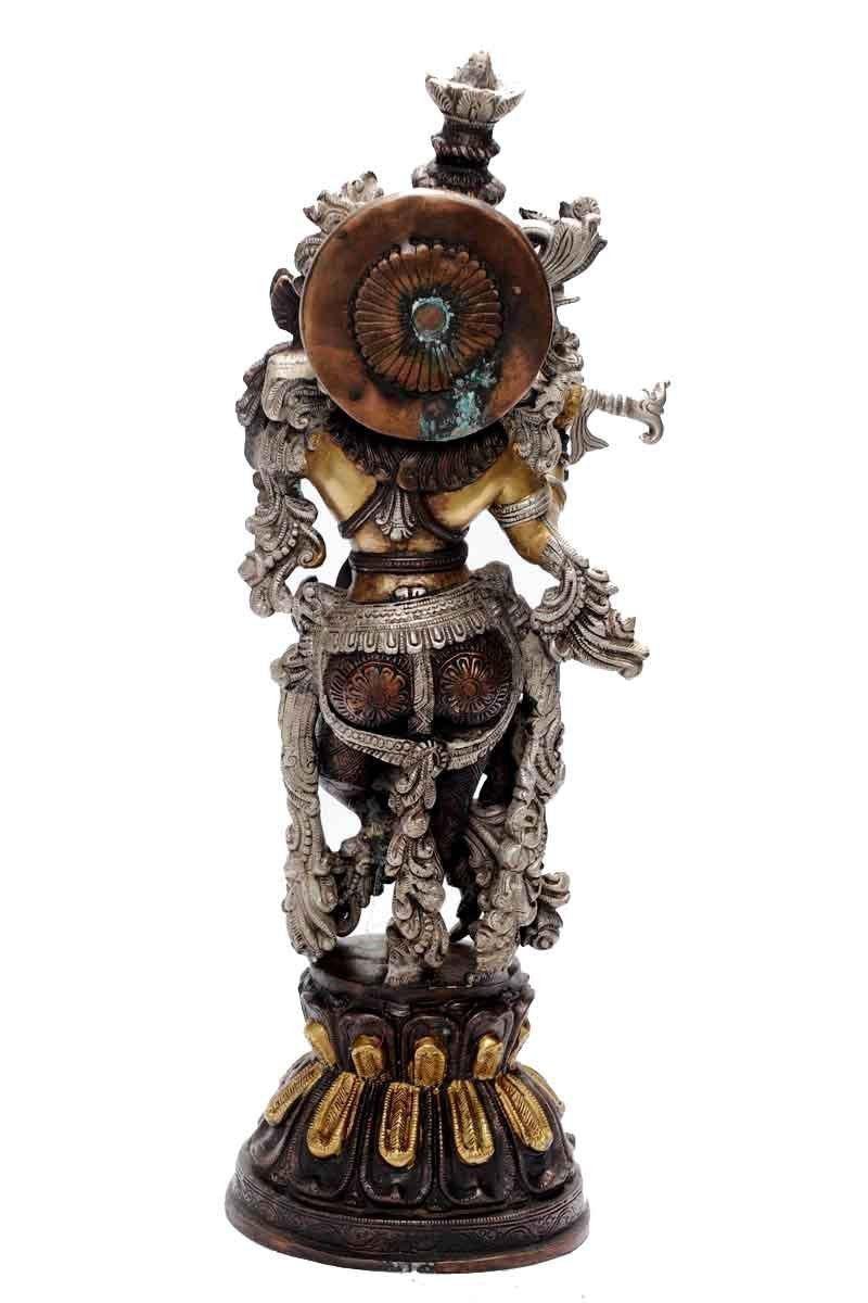 Brass Krishna Flute Idol 20 Inch Tribhanga Murali Manohar Statue