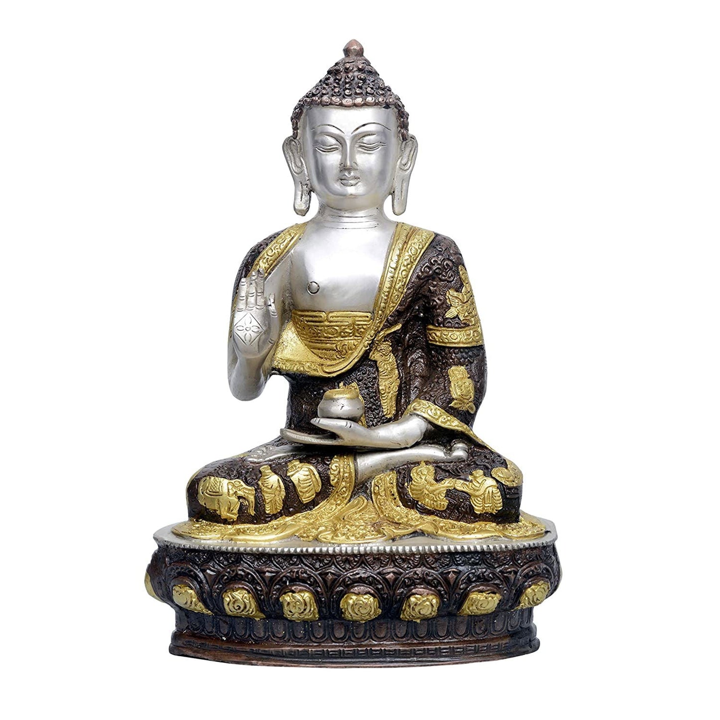 Brass Buddha Give Blessings Idol Statue for Home Decor Height- 9.8 Inch - ArtyCraftz.com