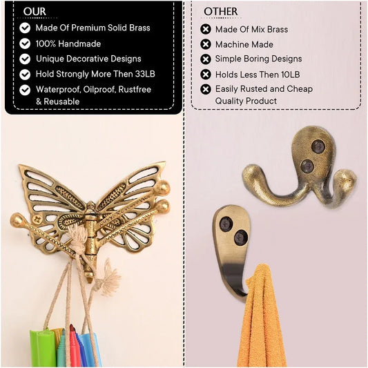Brass Butterfly Tri-Arm Hook-ArtyCraftz.com