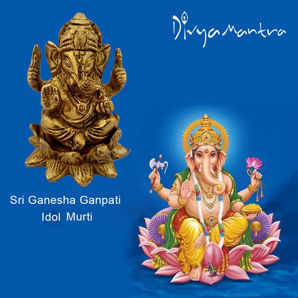 Brass Chaturbhuja Ganapati On Lotus Idol