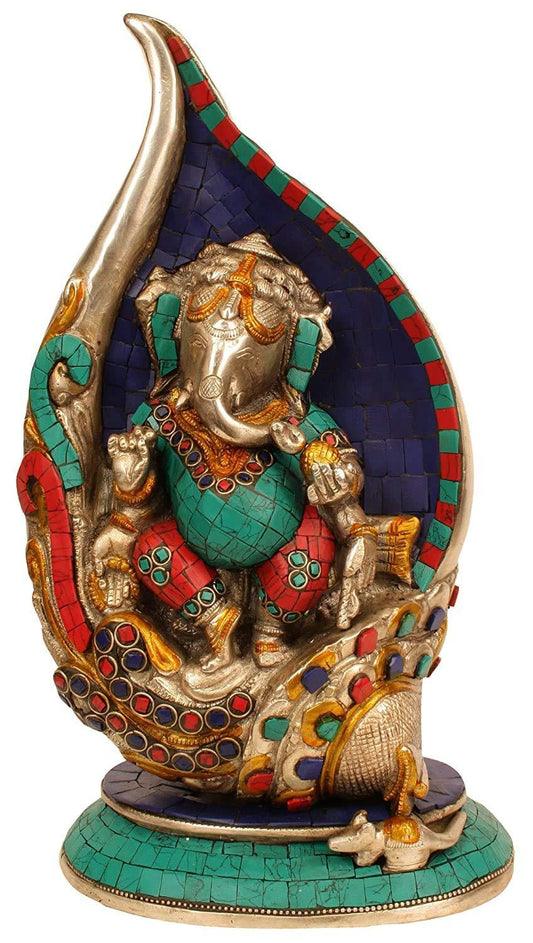 Brass Ganesha in Conch Shell-ArtyCraftz.com