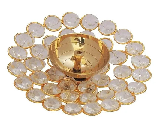 Brass Crystal Akhand Diya Oil Puja Lamp for Home Decor 2.4 Inches - ArtyCraftz.com