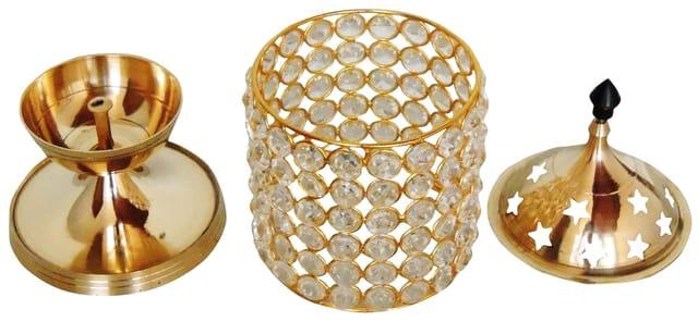 Brass Crystal Akhand Jyoti Diya Crystals Tea Light Holder Lantern