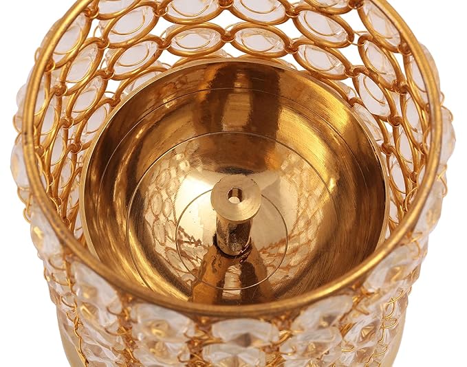 Brass Crystal Akhand Jyoti Diya Crystals Tea Light Holder Lantern