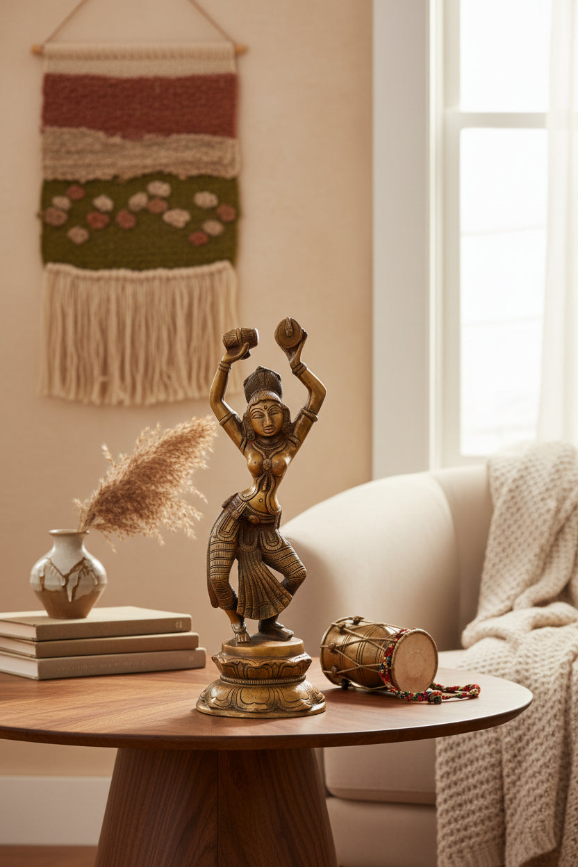 Brass Dancing Apsara With Dhamaruka Idol-ArtyCraftz.com