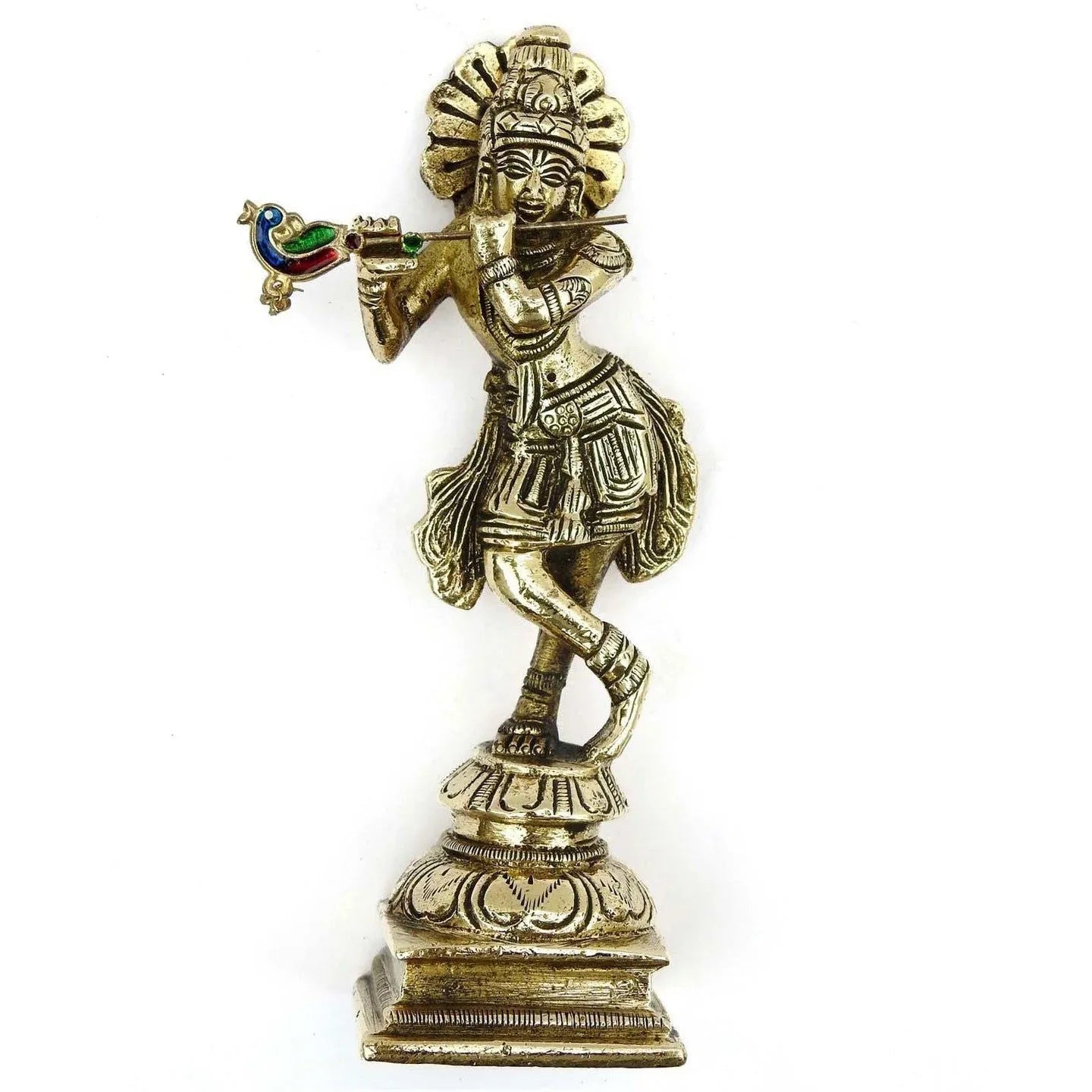 Brass Decorative Lord Krishna Idol Playing Flute - ArtyCraftz.com