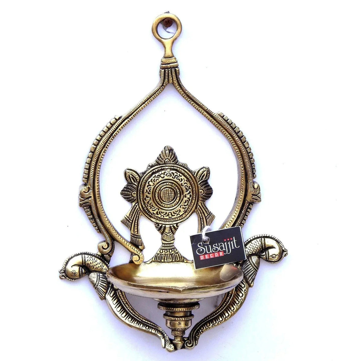 Brass Deepam with Religious Chakra Symbol Home Decor Decorative Diya - ArtyCraftz.com