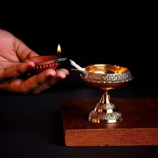 Brass Diwali Kuber Diya on Stand Oil Lamp