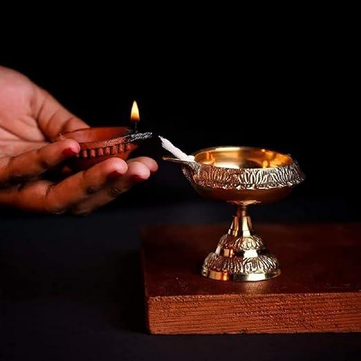 Brass Diwali Kuber Diya on Stand Oil Lamp