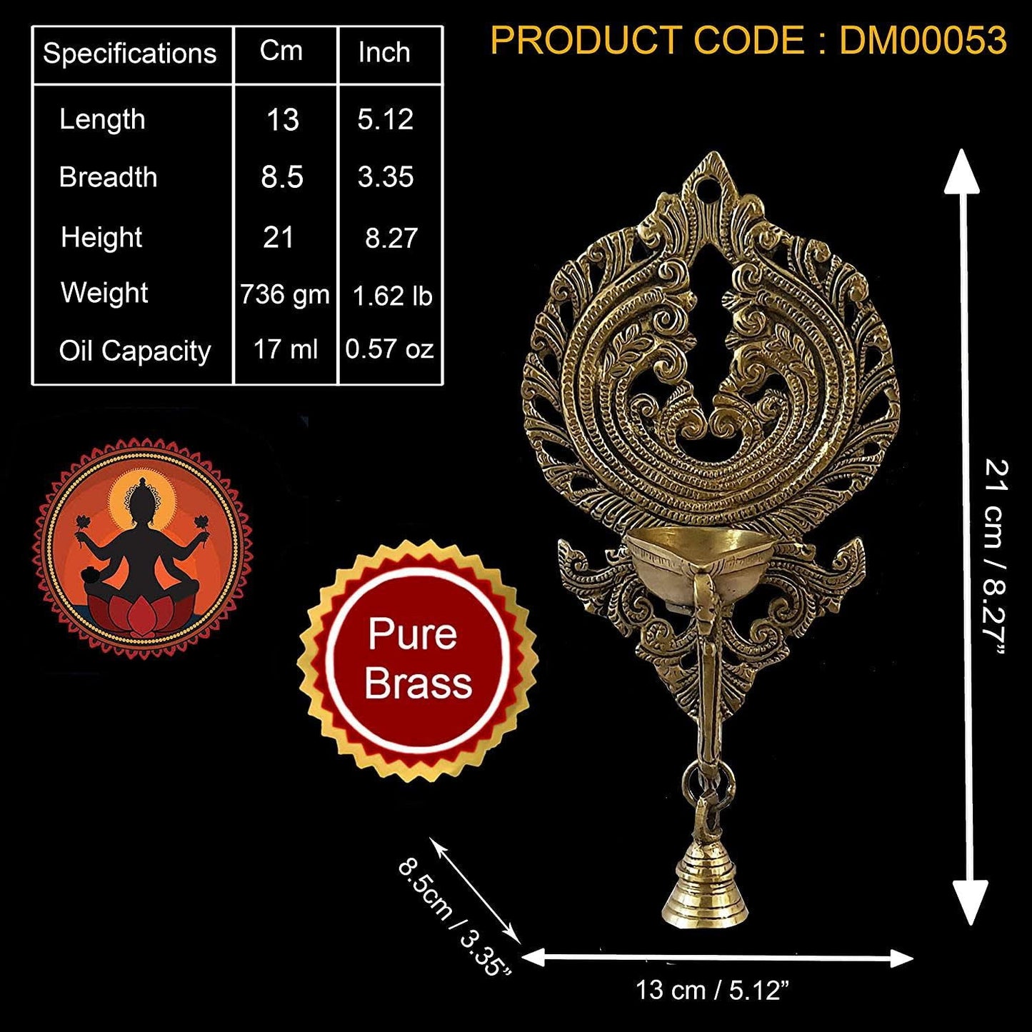 Brass Diya Wall Hanging Bell Oil Lamp - ArtyCraftz.com