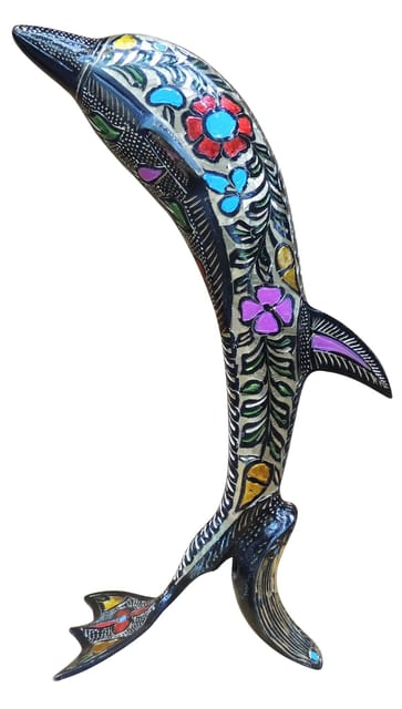 Brass Dolphin Statue with Colorful Floral Patterns and Dark Decorative Finish-artycraftz.com