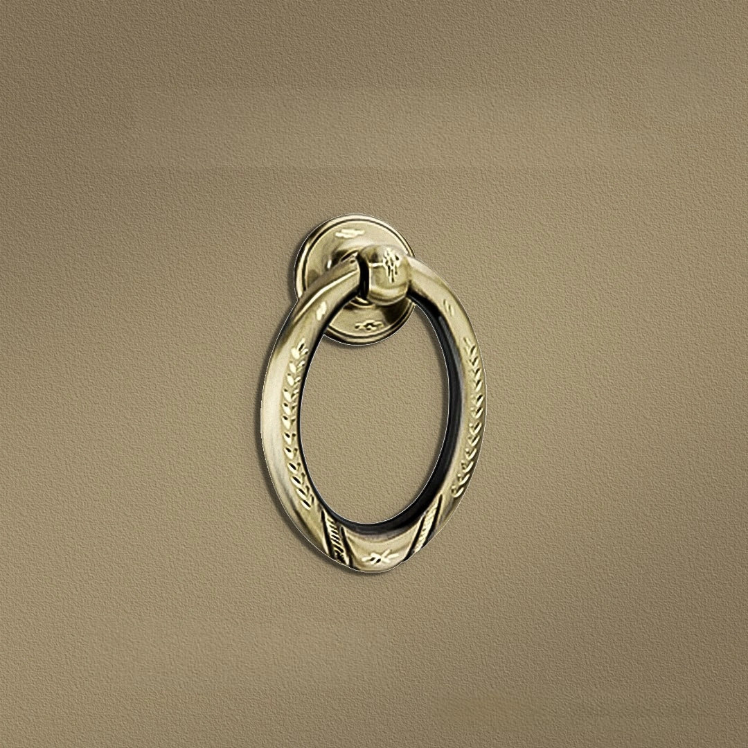 Brass Dome Door Small Oval Ring Puller Matt Diamond Cut Finish - ArtyCraftz.com
