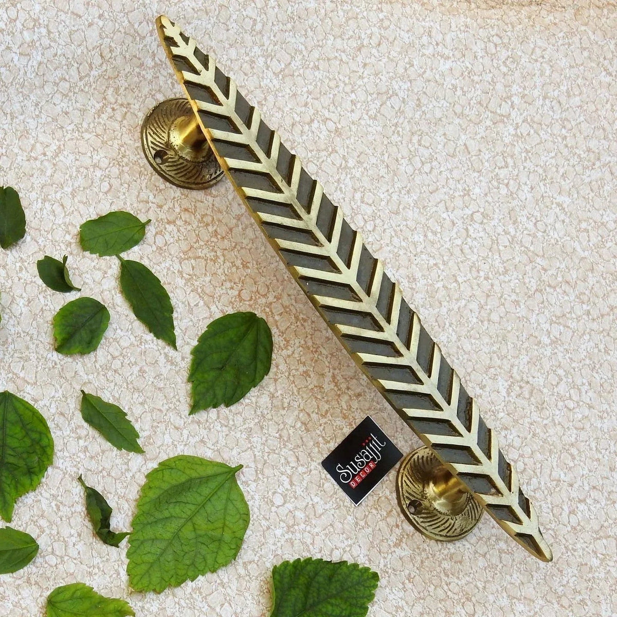 Brass Dual Antique Finish Leaf Design Door Handle - ArtyCraftz.com