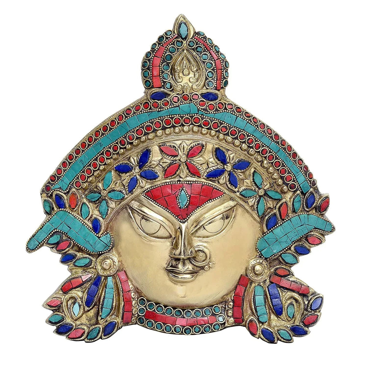 Brass Durga mask Idol Durga maa for Home Decor Height 11 inch - ArtyCraftz.com