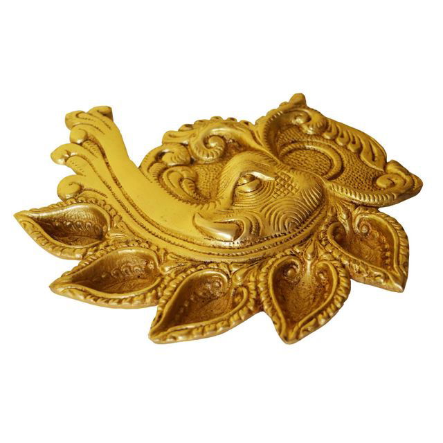 Brass Elephant Conch Shape Deepak 5 Wicks Home Decor - ArtyCraftz.com
