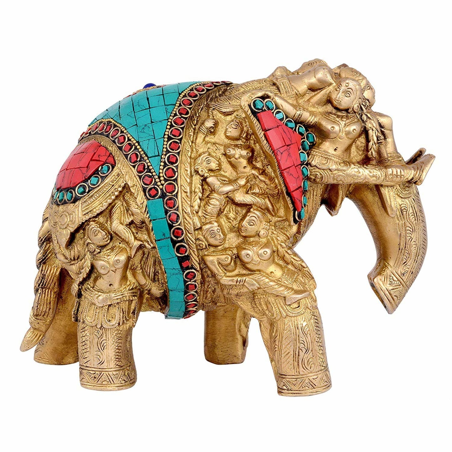 Brass Elephant Statue - 9" Embossed Lady Figure, Height : 7 inches - ArtyCraftz.com