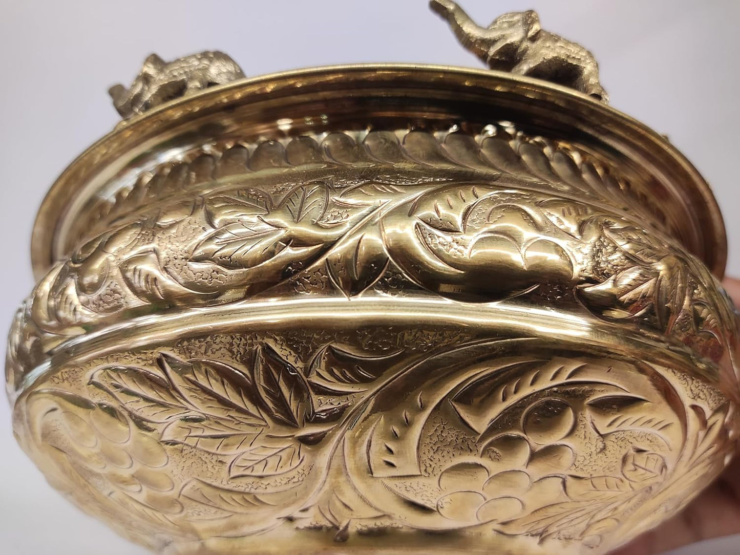Brass Engraved Bowl with Elephant Motifs Urli-ArtyCraftz.com