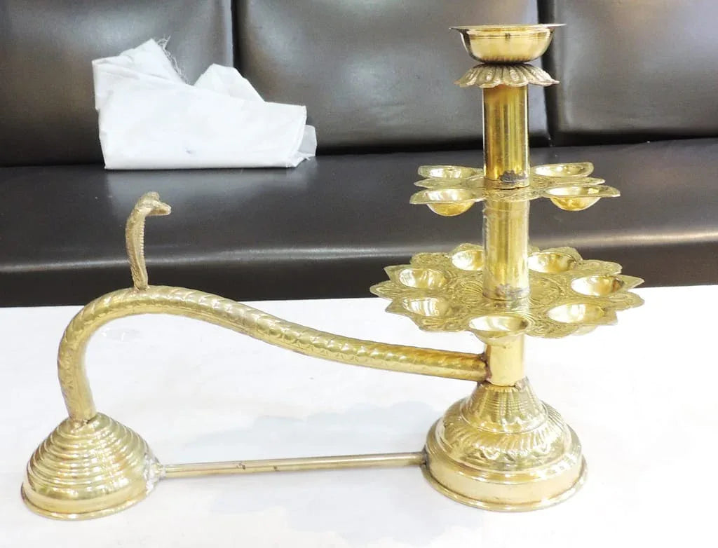 Brass Engraved Ganga Aarti with 11 Diya Holder-ArtyCraftz.com