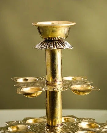 Brass Engraved Ganga Aarti with 21 Diya Holder-ArtyCraftz.com