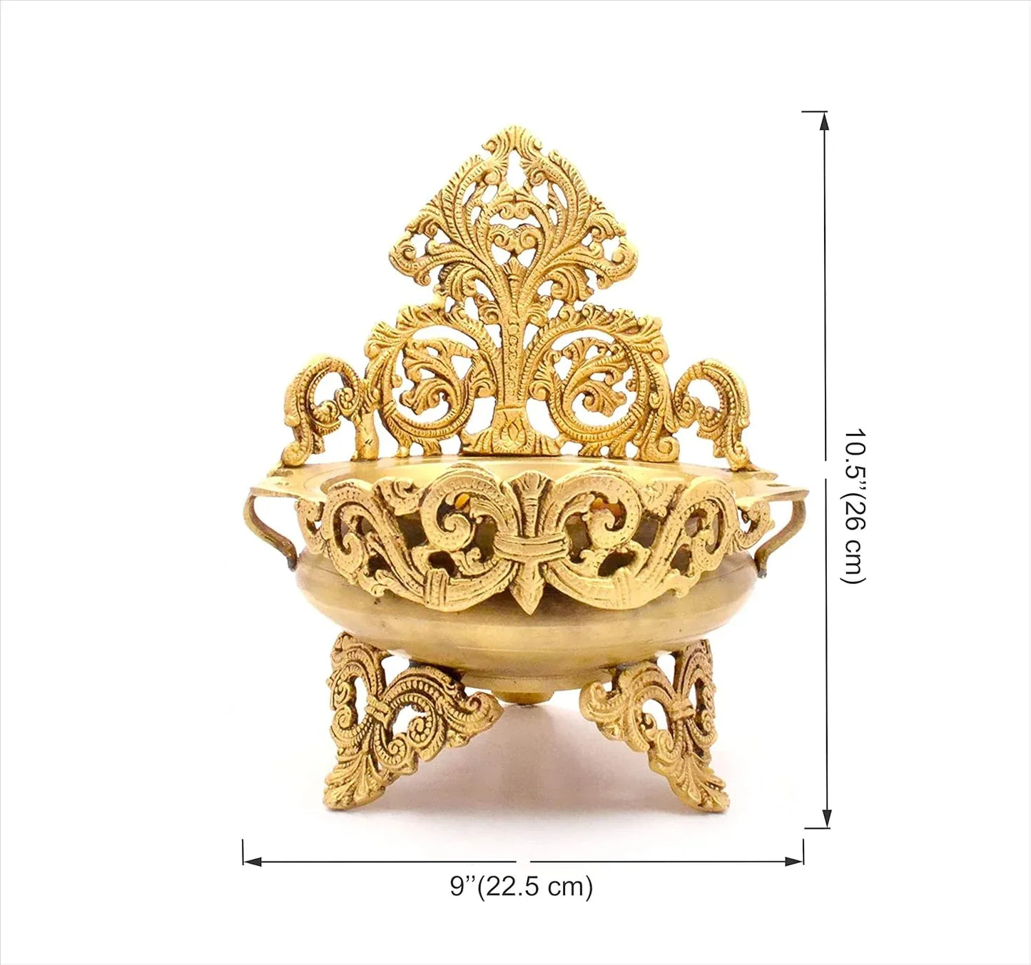 Brass Ethnic Traditional Design Urli with Dimensions