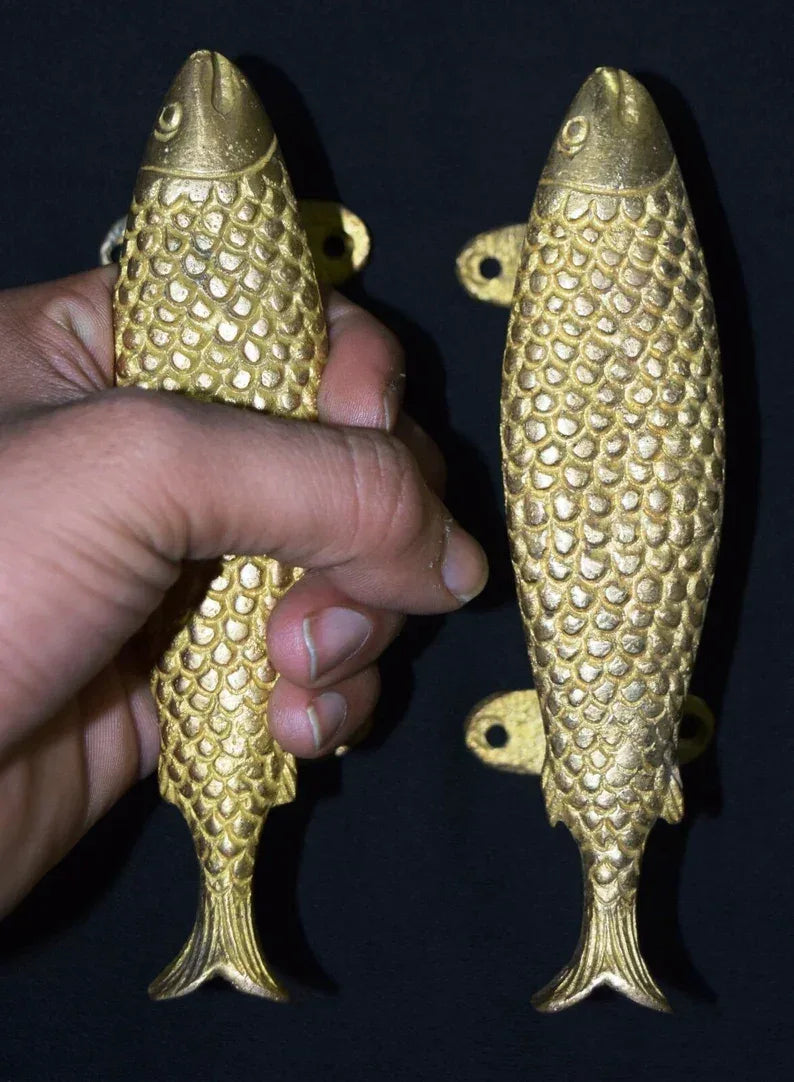 Brass Fish Shape Door Handle for Home and Temple Decor