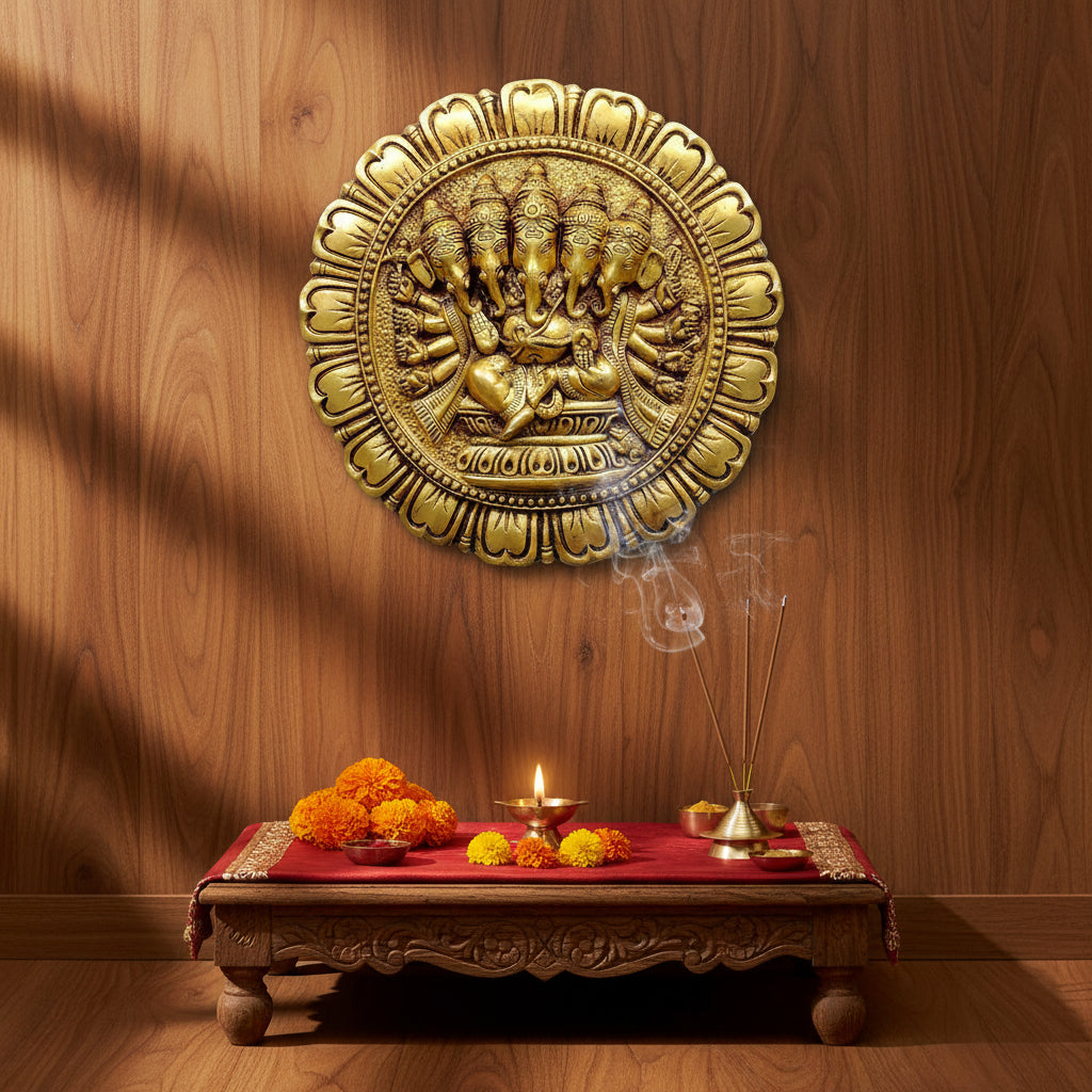 Brass Pancha Mukha Ganesha Wall Hanging- ArtyCraftz.com