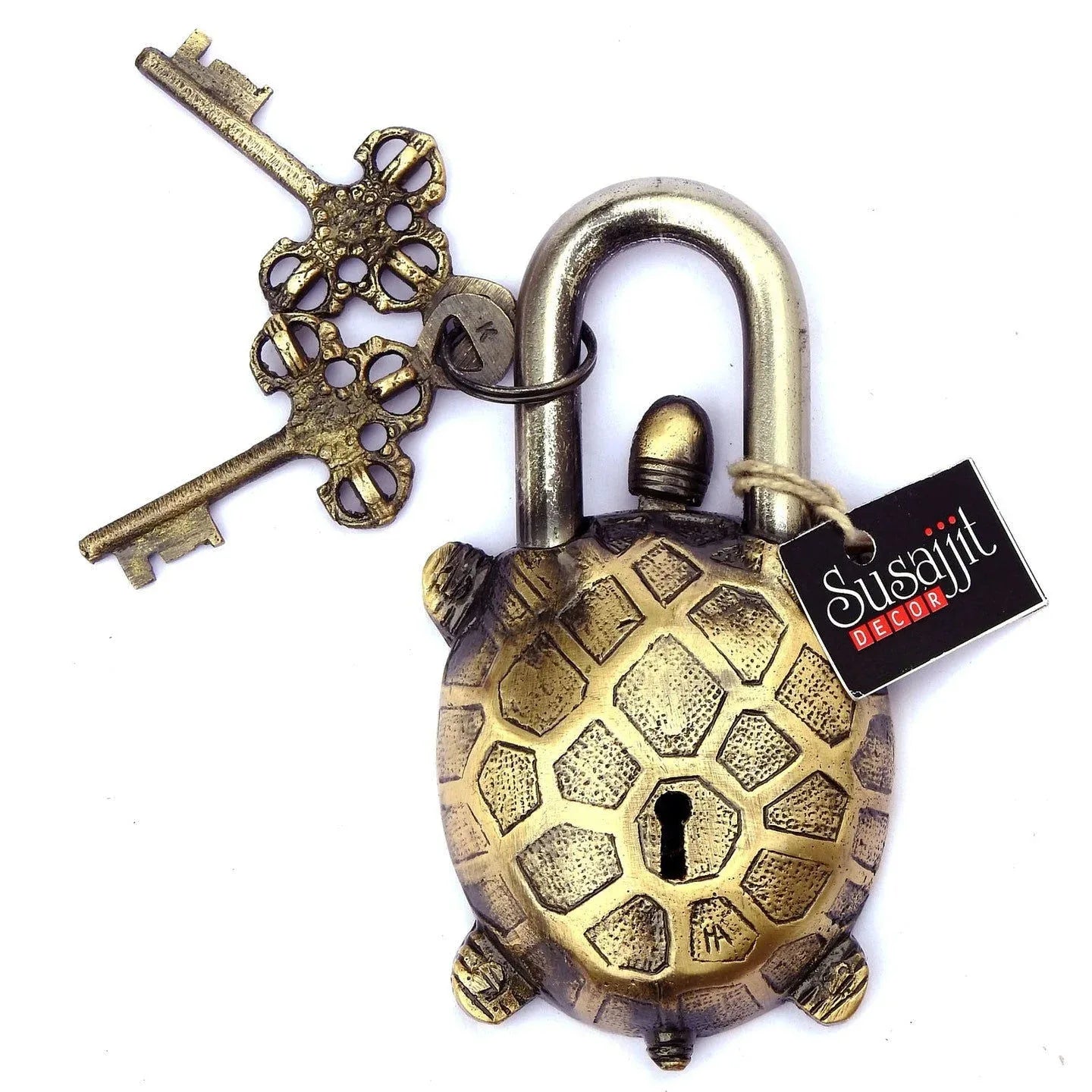 Brass Functional Padlock With 2 Keys of Tortoise Figure - ArtyCraftz.com