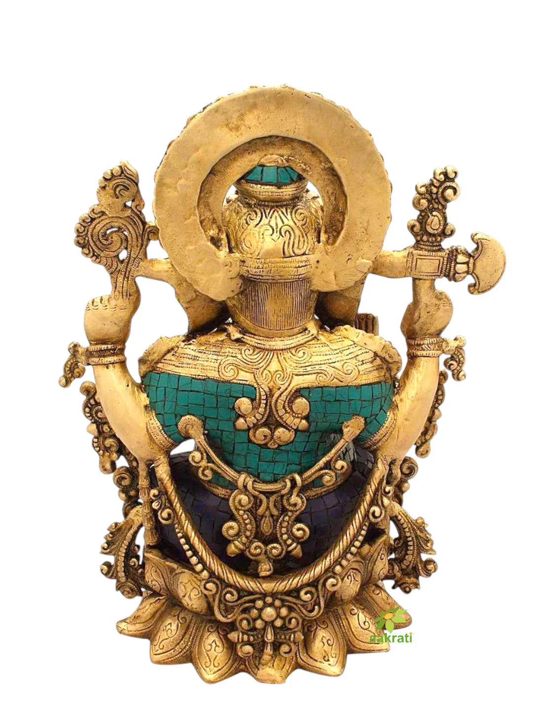 Brass Ganesh in Turquoise Coral Stone Finish Statue-ArtyCraftz.com