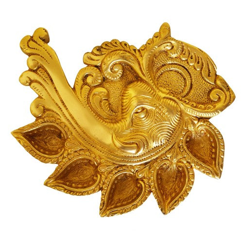 Brass Ganesha Diya with Lotus Design – Traditional Pooja Oil Lamp, 8 x 1 x 7 Inch-ArtyCraftz.com