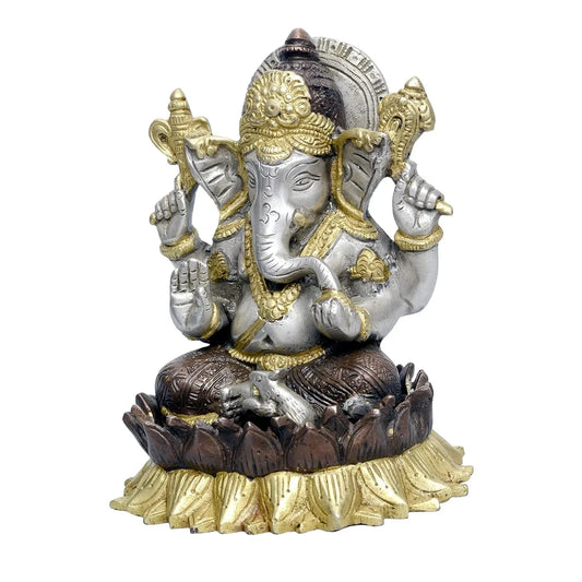 Brass Ganesha Idol Ganesha Multicolour Height 5.5 Inch - ArtyCraftz.com