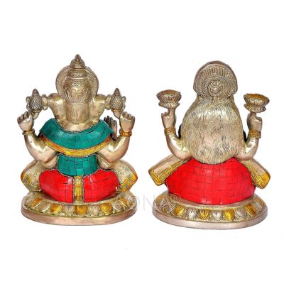 Brass Ganesha Lakshmi Inlay Work Statue