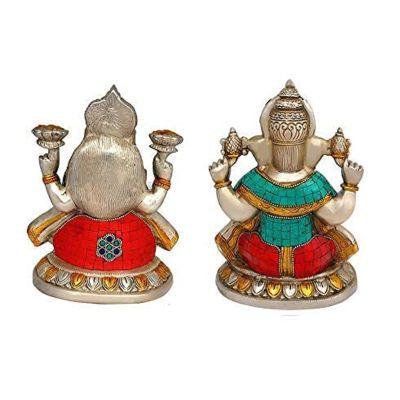 Brass Ganesha Lakshmi Inlay Work Statue
