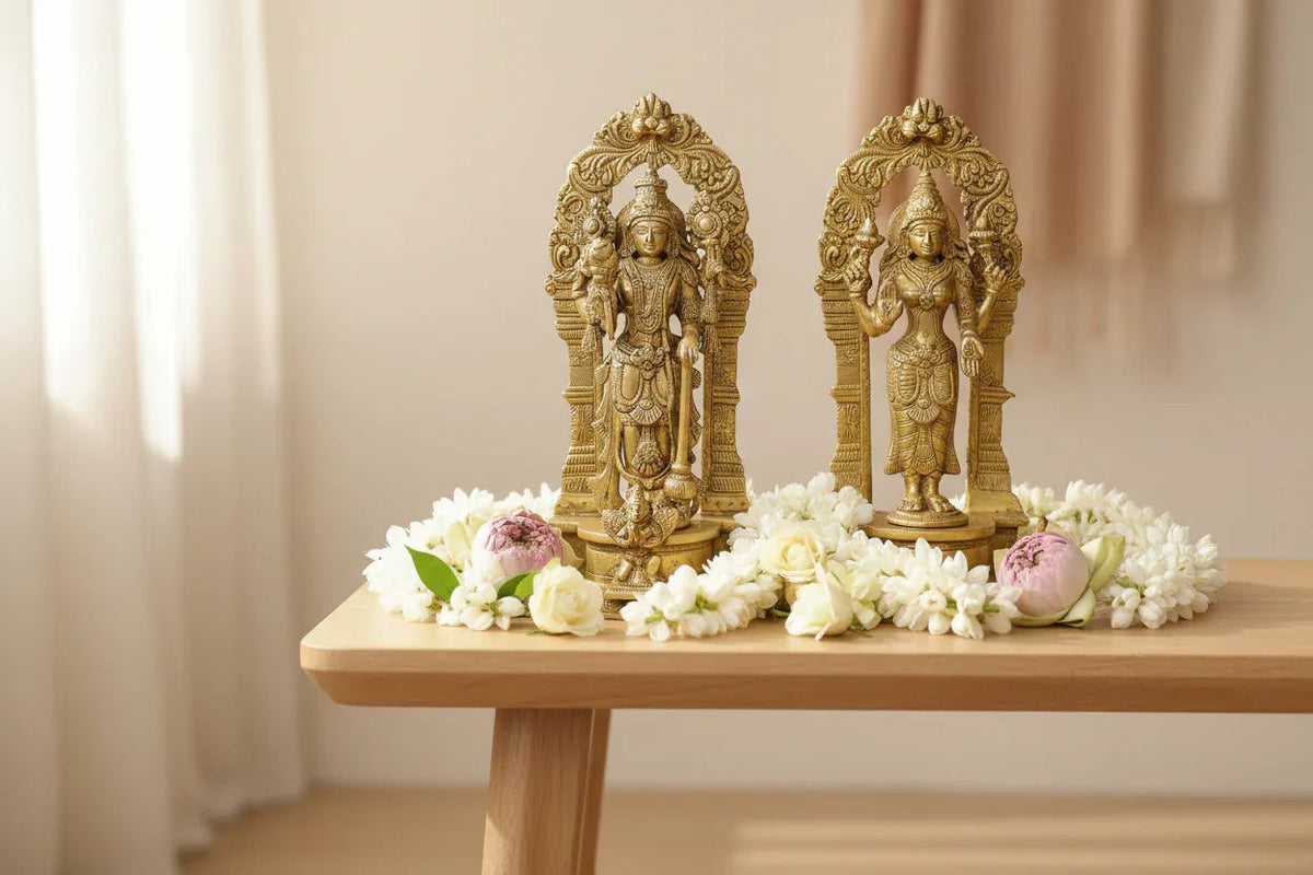 Brass Lakshmi Narasimha & Goddess Lakshmi Idol Set - ArtyCraftz.com