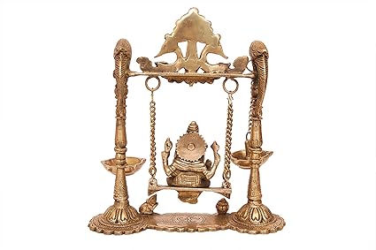 Brass Ganesha Swing with Oil Lamp Design Height 8.5 inches - ArtyCraftz.com