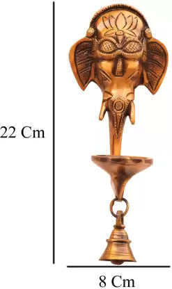 Brass Ganesha Wall hanging with Single Wick and Bell