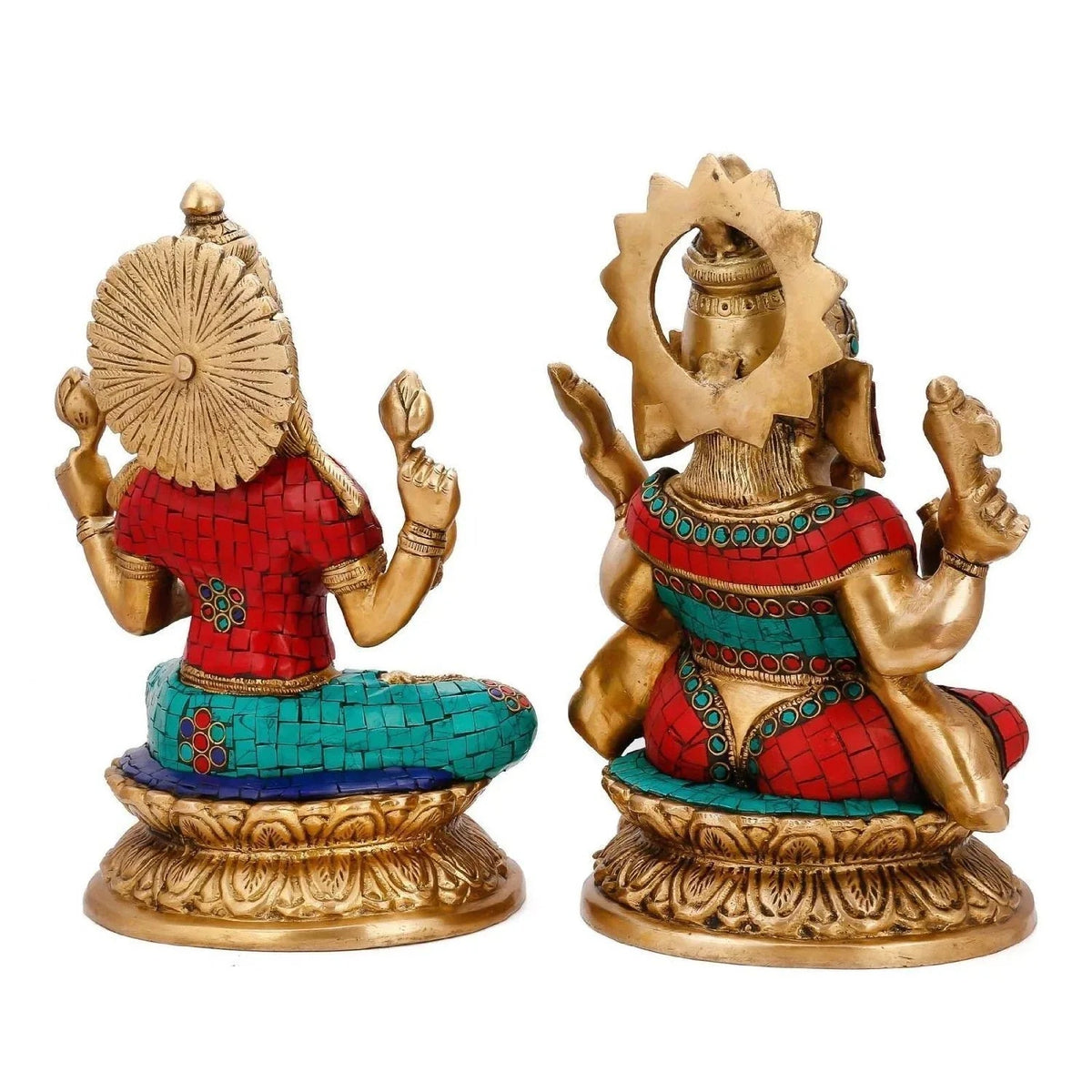Brass Ganesha and Lakshmi with Jewellery, Height 10" - ArtyCraftz.com