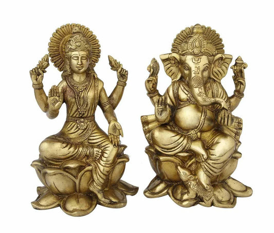 Brass Lakshmi Ganesha Idol Set 9.5 Inch" - ArtyCraftz.com