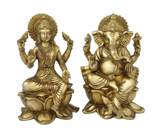 Brass Lakshmi Ganesha Idol Set 9.5 Inch" - ArtyCraftz.com