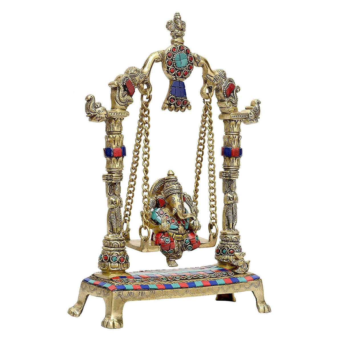 Brass Ganesha on Swing - Height- 11.6" - ArtyCraftz.com