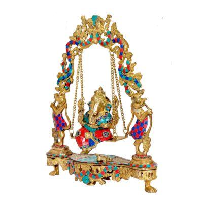 Brass Ganesha on a Jhula Statue with Beautiful Kirtimukha Panel