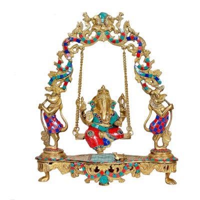 Brass Ganesha on a Jhula Statue with Beautiful Kirtimukha Panel